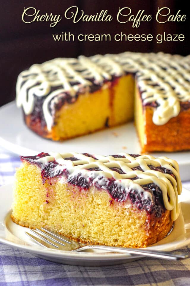 Cherry Vanilla Coffee Cake with Cream Cheese Glaze perfect for brunch!