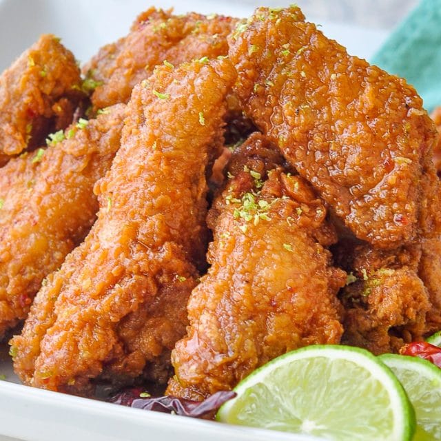 Chili Lime Sticky Crispy Chicken Wings tangy, sweet & spicy!