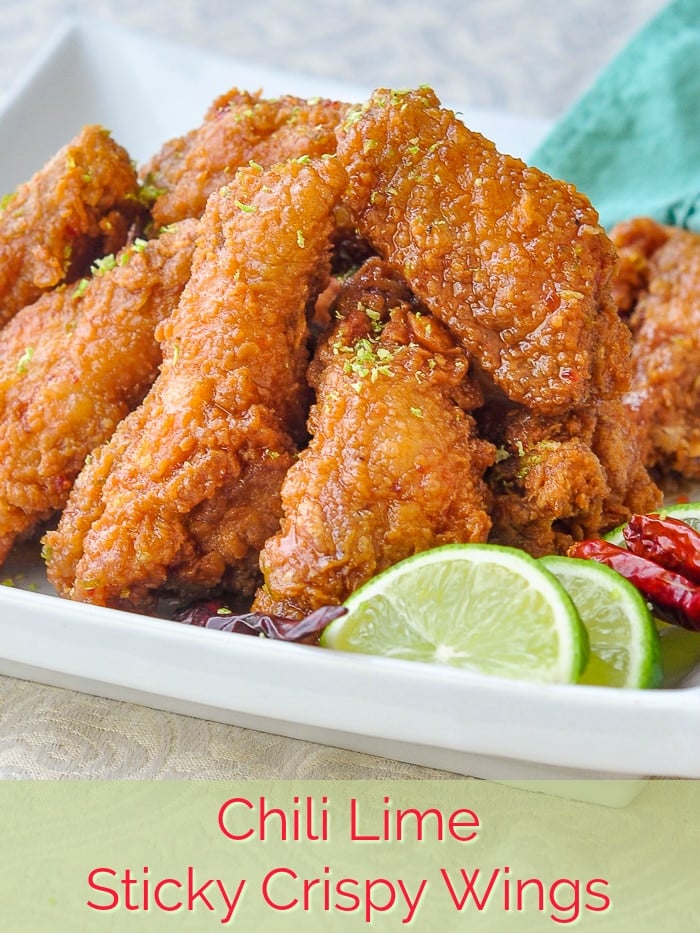 Chili Lime Sticky Crispy Chicken Wings photo with title text for Pinterest