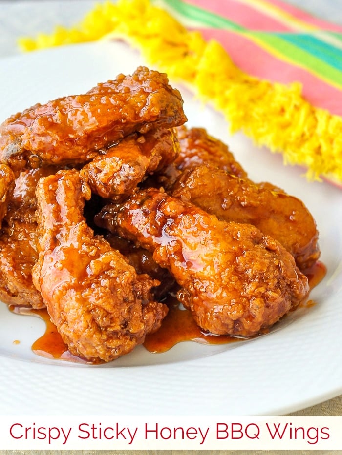 Crunchy Sticky Honey Barbecue Wings photo with title text for Pinterest