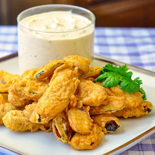 Deep Fried Pickles with homemade chipotle ranch dip! A big party food hit!