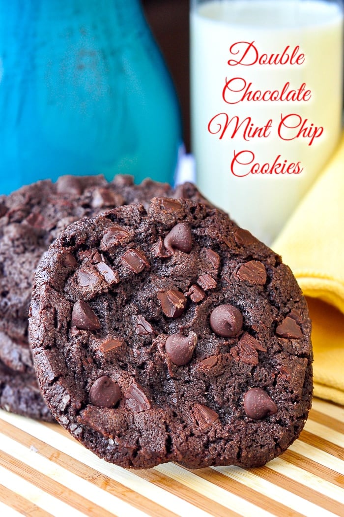 Double Chocolate Mint Chip Cookies photo with title text added for Pinterest