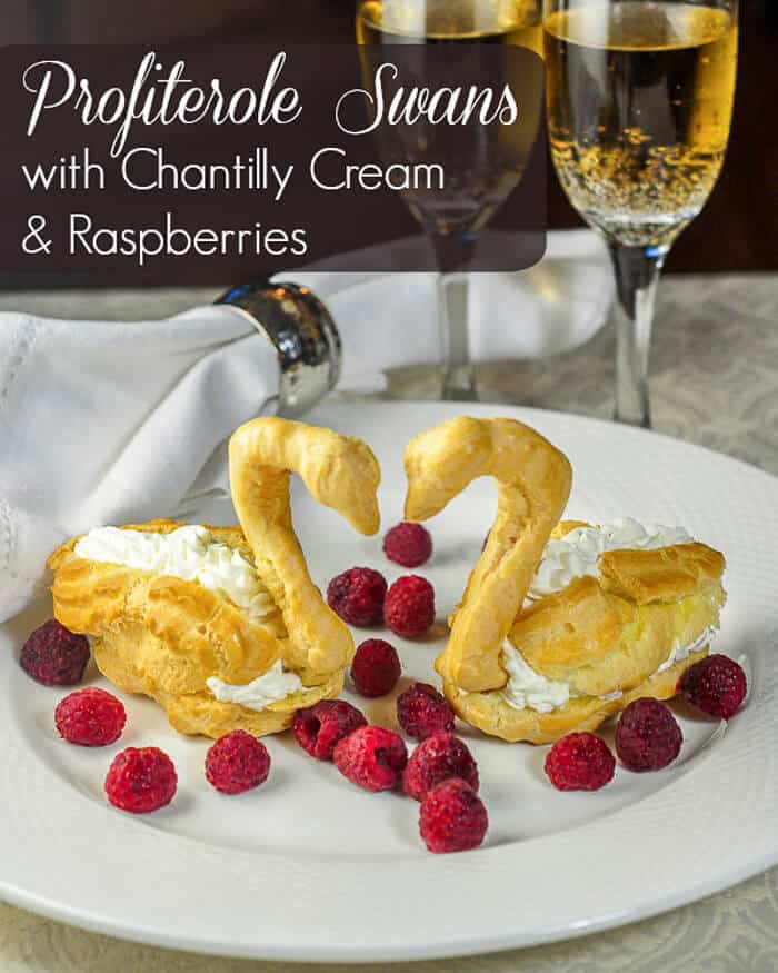 Profiterole Swans with Chantilly Cream and Raspberries