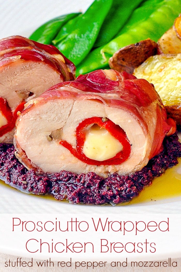 Prosciutto Wrapped Chicken Breasts photo with title text for Pinterest