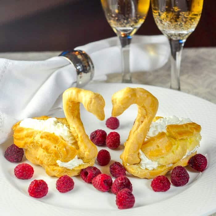 Raspberry and Chantilly Cream Profiterole Swans