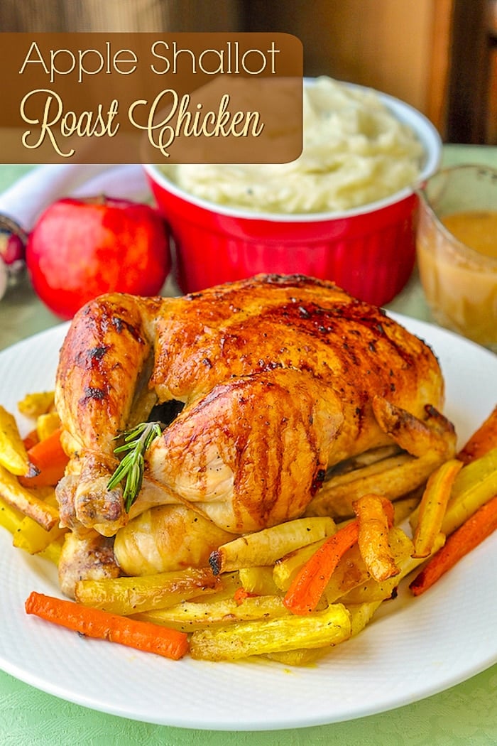 Apple Shallot Roast Chicken photo with title text for Pinterest