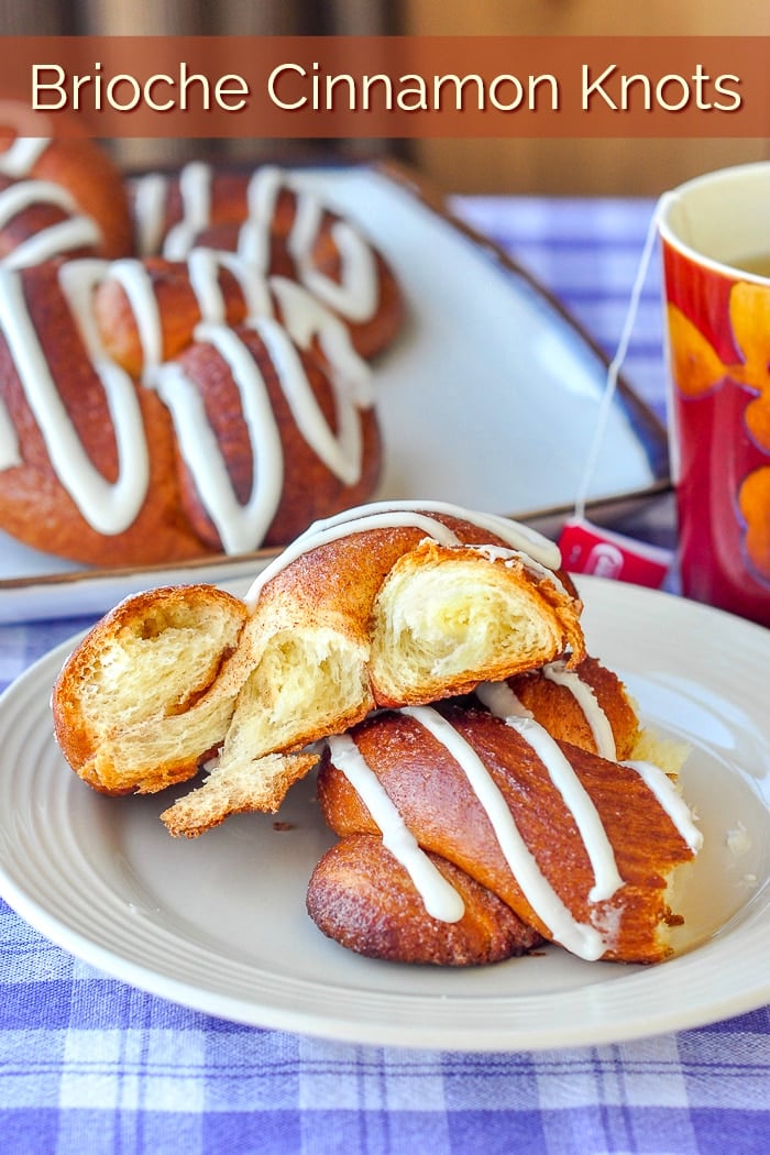 Brioche Cinnamon Knots image with title text for Pinterest