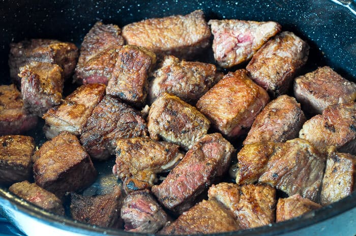 St. John's Stout Stew - browning the meat is an essential first step.