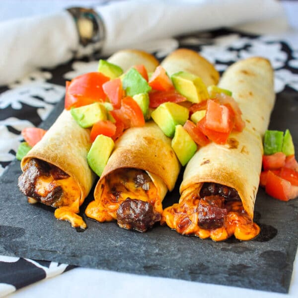 Barbecue Steak Taquitos. Or use leftover chicken or pork instead!