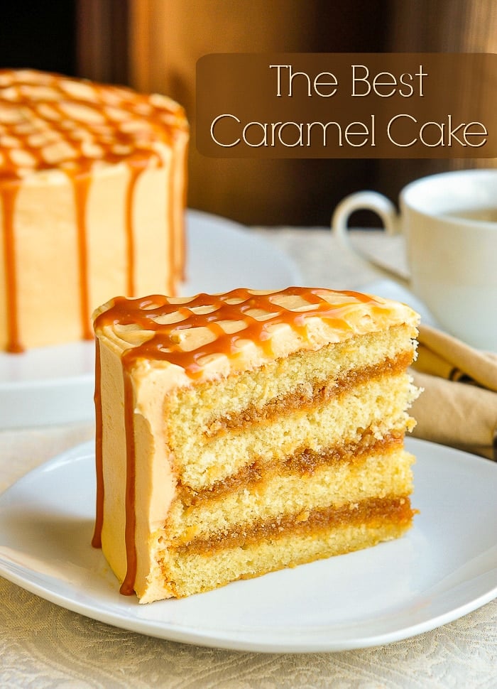 The Best Caramel Cake photo with title text for Pinterest