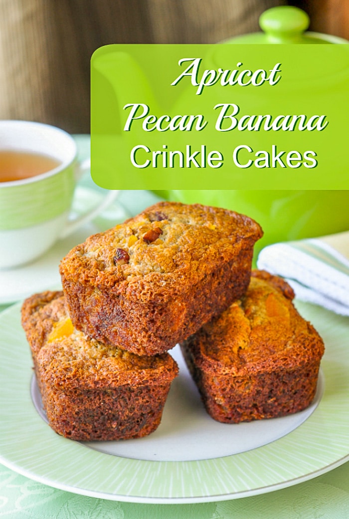Apricot Pecan Banana Crinkle Cakes image with title text for Pinterest