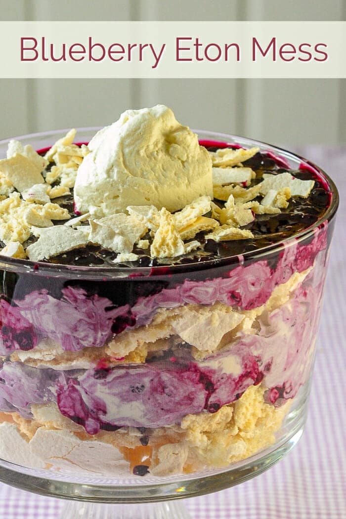 Blueberry Eton Mess. Photo with title text for Pinterest
