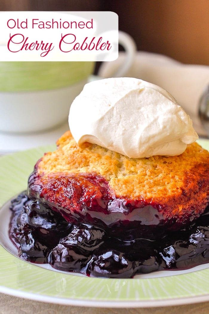 Cherry Cobbler photo with title text added for Pinterest