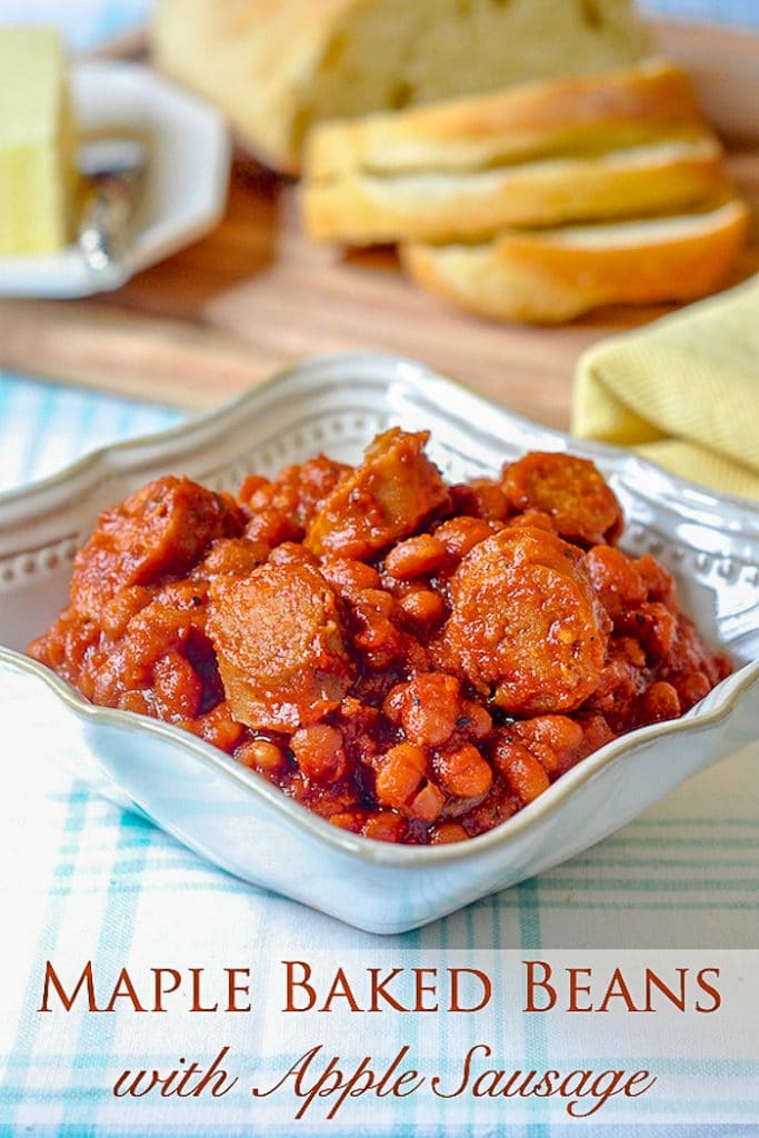 Maple Baked Beans with Apple Sausage. Slow cooked perfection!!