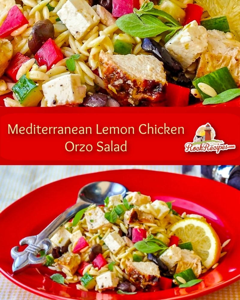 Mediterranean Lemon Chicken Orzo Salad image collage for social media posts.