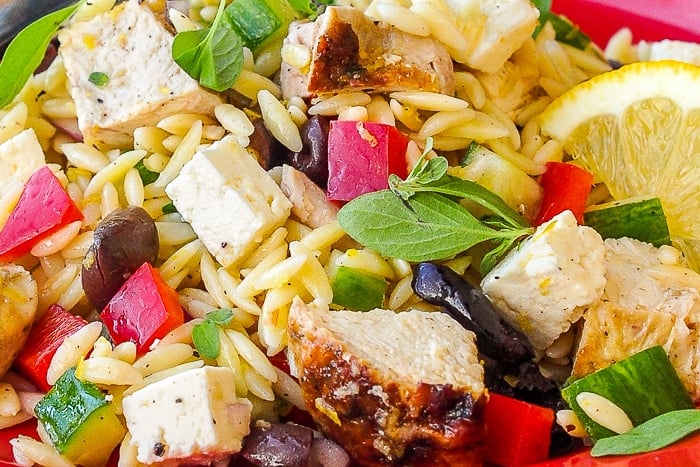 Mediterranean Lemon Chicken Orzo Salad close up photo