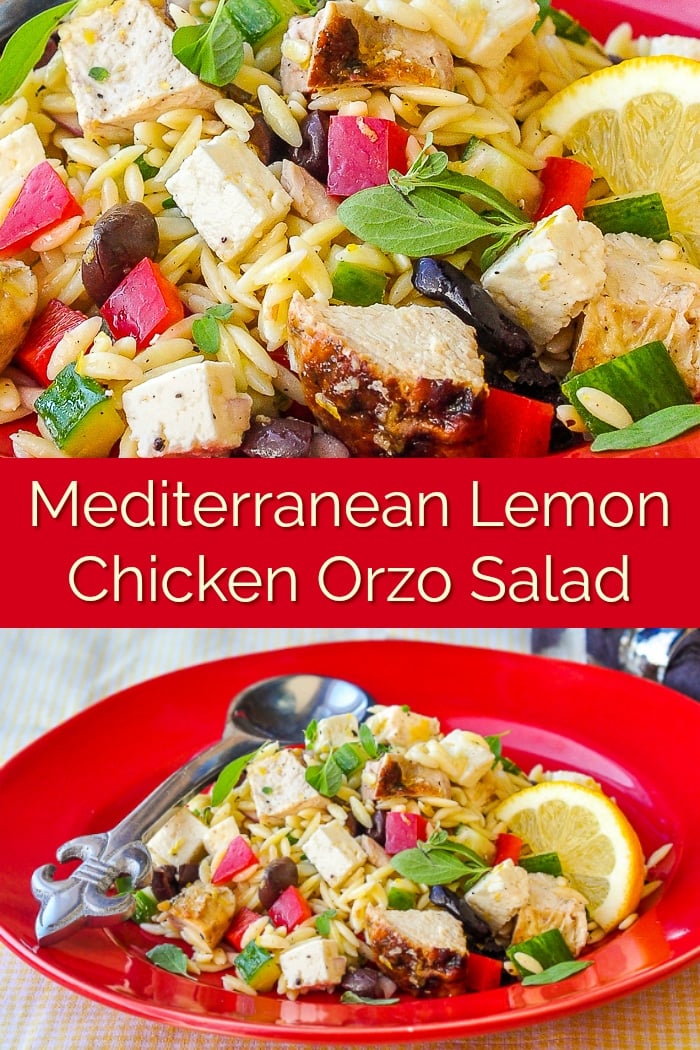 Mediterranean Lemon Chicken Orzo Salad image collage for Pinterest