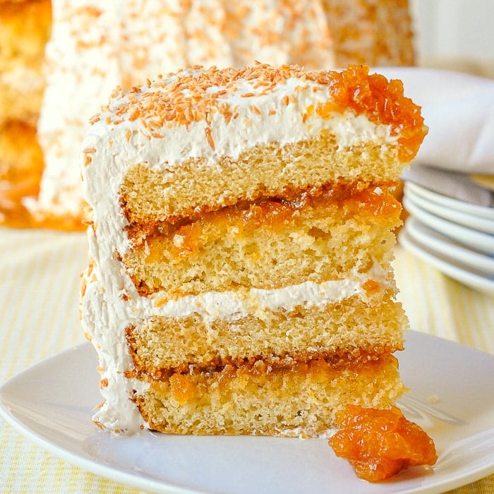 Pina Colada Cake close up photo of a single slice