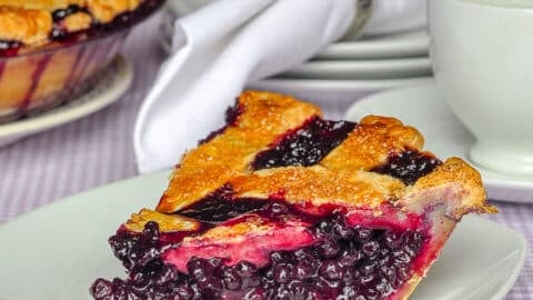 The Best Blueberry Pie photo of single slice on a white plate