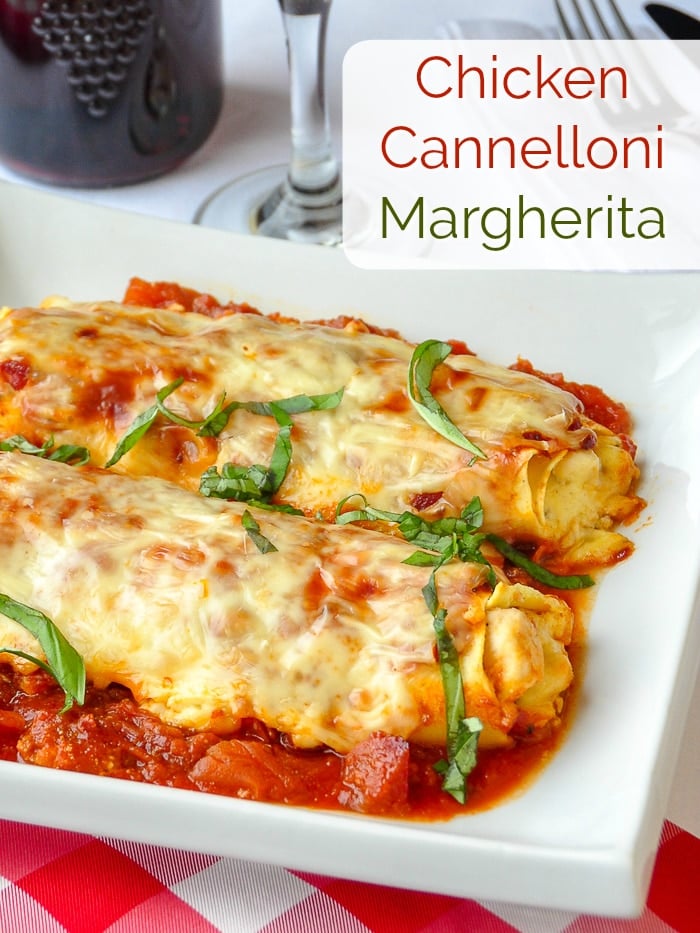 Chicken Cannelloni Margherita photo with title text for Pinterest