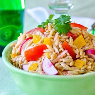 Close up photo of Low Fat Chipotle Ranch Orzo Salad