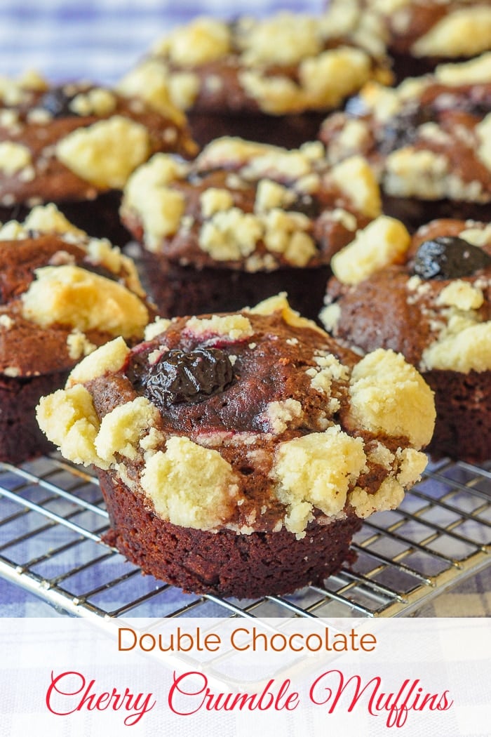 Double Chocolate Cherry Crumble Muffins photo with title text for Pinterest