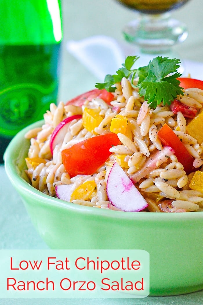Low Fat Chipotle Ranch Orzo Salad photo with title text added for Pinterest