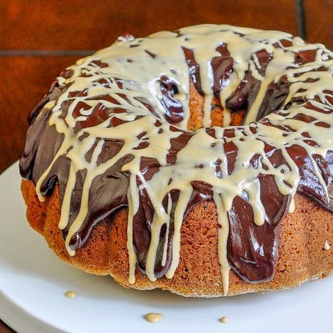 Peanut Butter Banana Chocolate Chip Cake close up photo of uncut cake