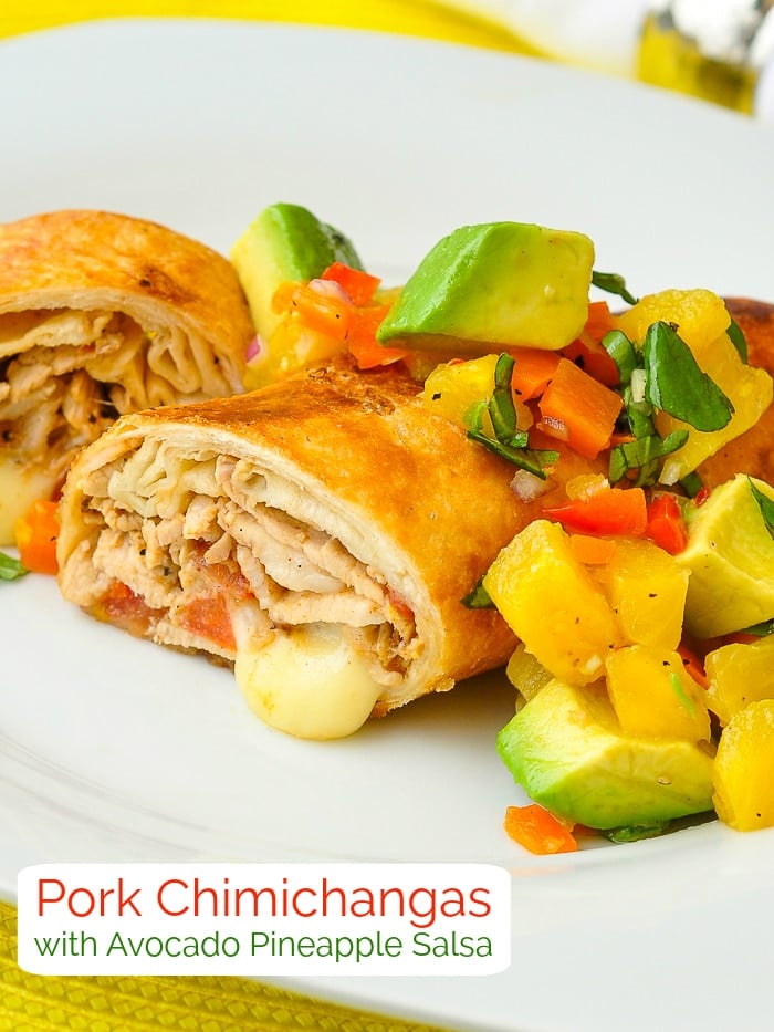 Pork Chimichangas with title text added for Pinterest