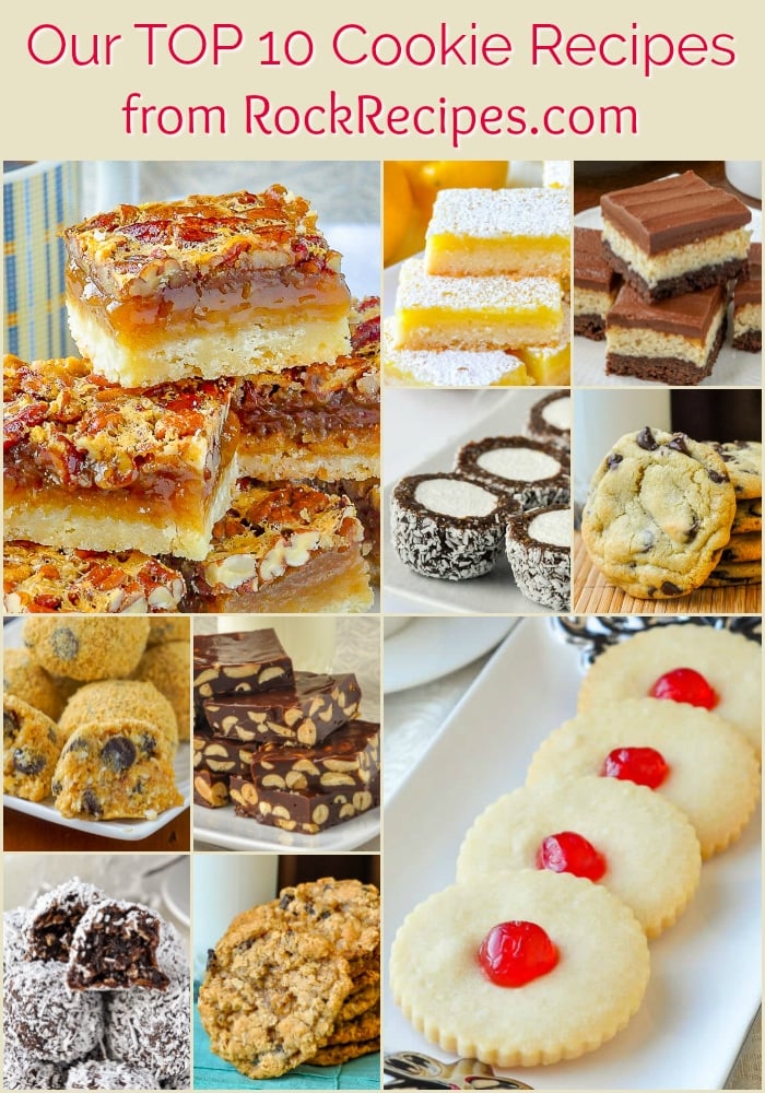 Rock Recipes TOP TEN Cookie Recipes photo collage with title text for Pinterest