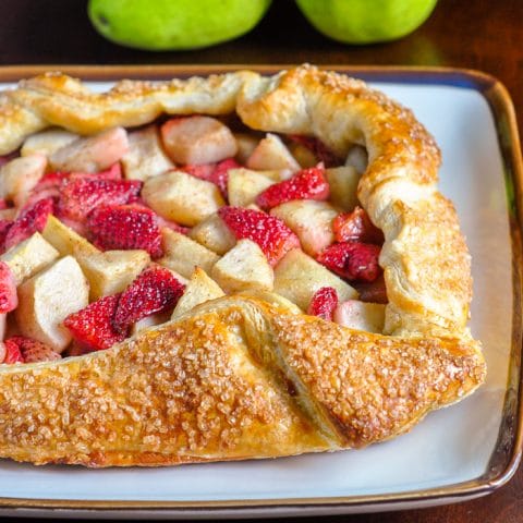 Strawberry Pear Galette close up photo on serving plate