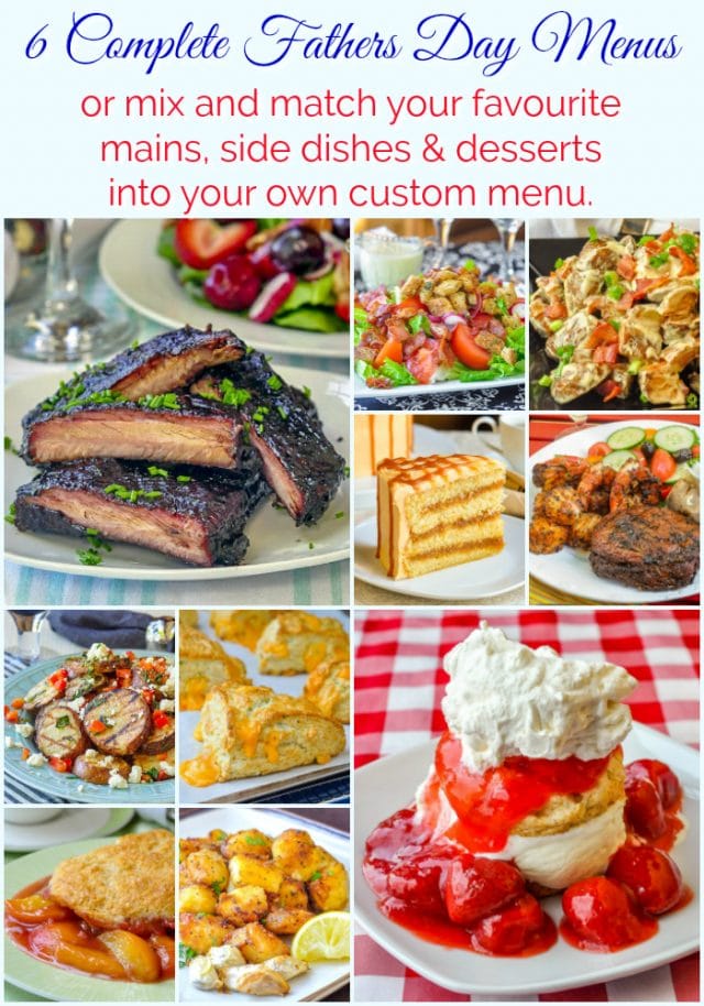 Fathers Day Barbecue Menus. 6 full meals including mains sides & dessert