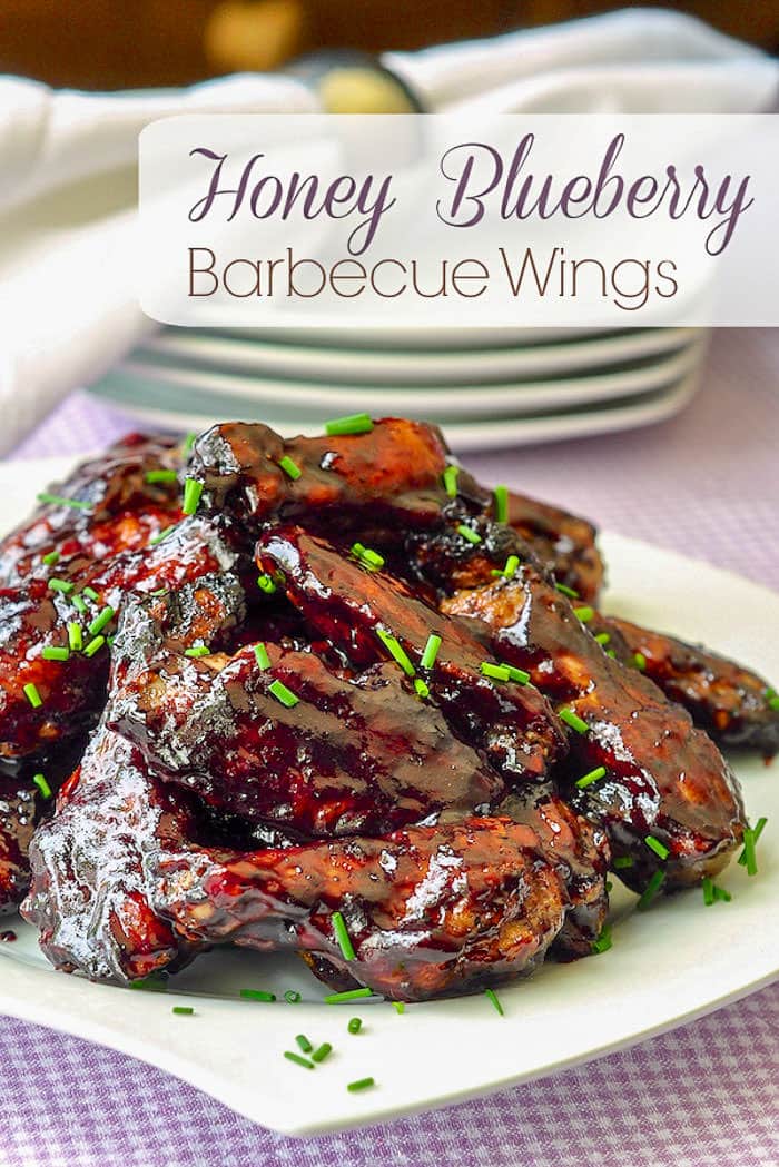 Honey Blueberry Barbecue Wings photo with title text for Pinterest.