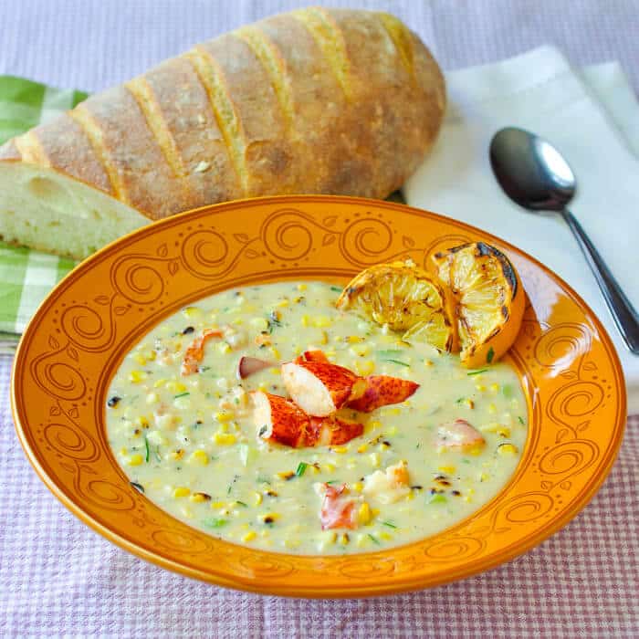 Lobster Chowder with Grilled Corn & Grilled Lemon