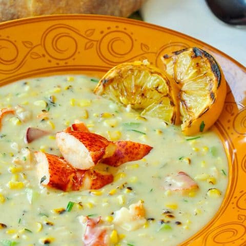Lobster Chowder with Grilled Corn & Grilled Lemon