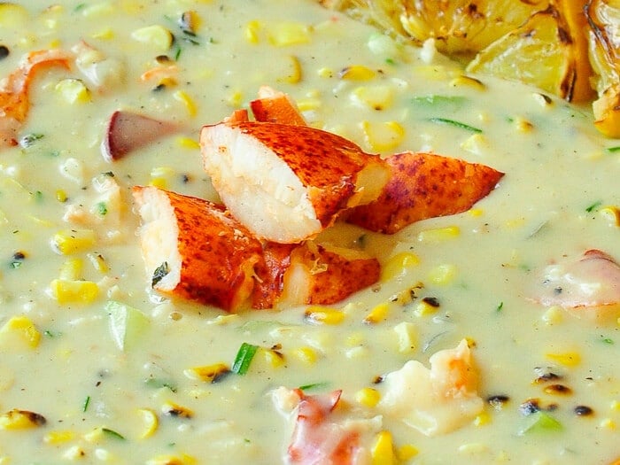 Lobster Chowder with Grilled Corn & Grilled Lemon