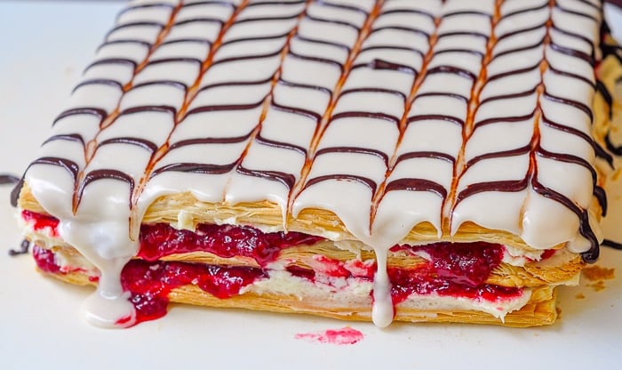 Raspberry Buttercream Mille Feuille before trimming and slicing
