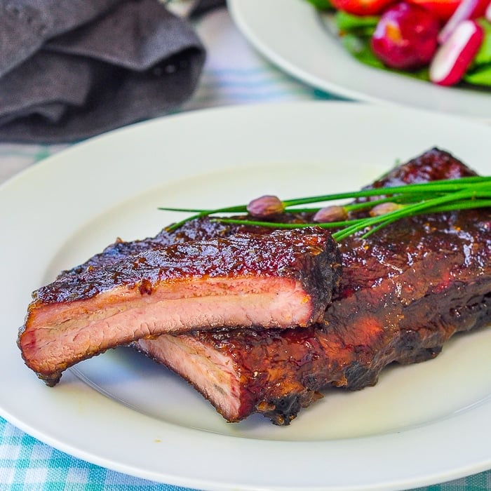 Roasted Pineapple Barbecue Sauce on slow cooked pork back ribs