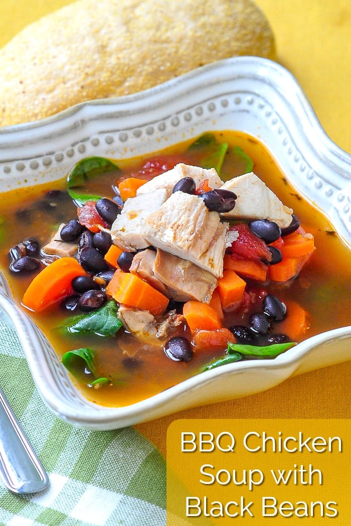 Barbecue Chicken Soup with black beans photo with title text added for Pinterest