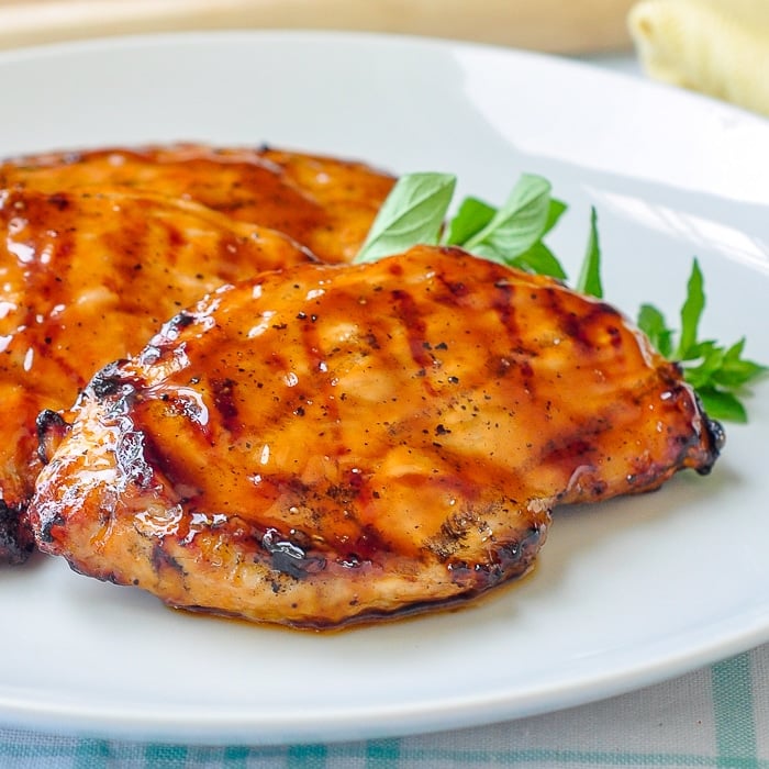 Brown Sugar Balsamic Glazed Chicken close up photo on white plate