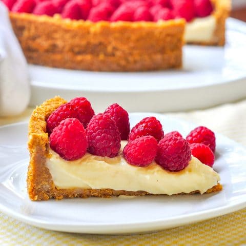 Old Fashioned Vanilla Custard Pie photo of a single slice on a white plate