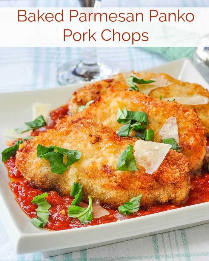 Baked Parmesan Panko Pork Chops image with title text.