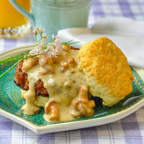 Biscuits with Chanterelle Mushroom Gravy and Chorizo Sausage