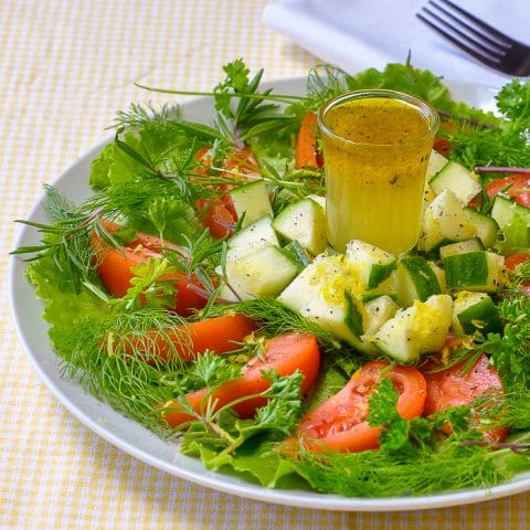 Lemon Herb Garden Salad featuring Lemon Honey Salad Dressing close up featured image