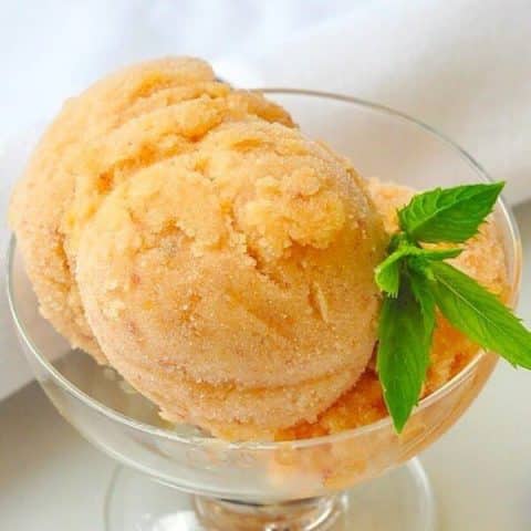 Amaretto Peach Sorbet. Refreshing adult dessert using fresh/frozen fruit!