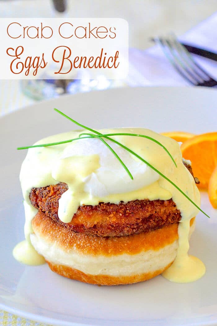 Crab Cakes Eggs Benedict on toutons