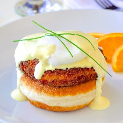 Crab Cakes Eggs Benedict on toutons