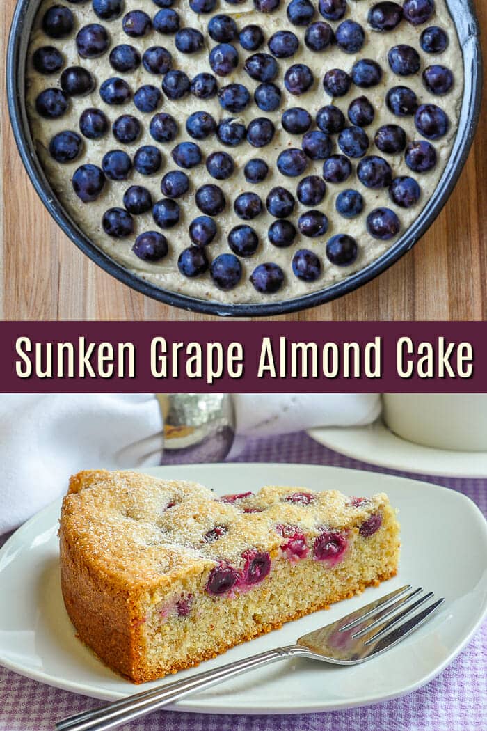 Sunken Grape Almond Cake photo with title text for Pinterest