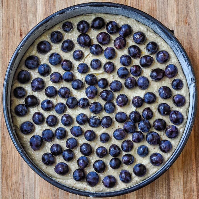 Sunken Grape Almond Cake ready for the oven