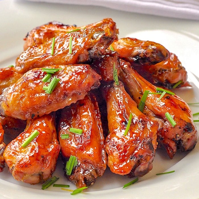 Brown Sugar Dijon Chicken Wings close up photo on white plate